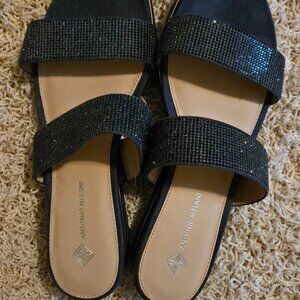 Antonio Melani Womens 8.5 Blue Leather Straps Beaded Sandals
